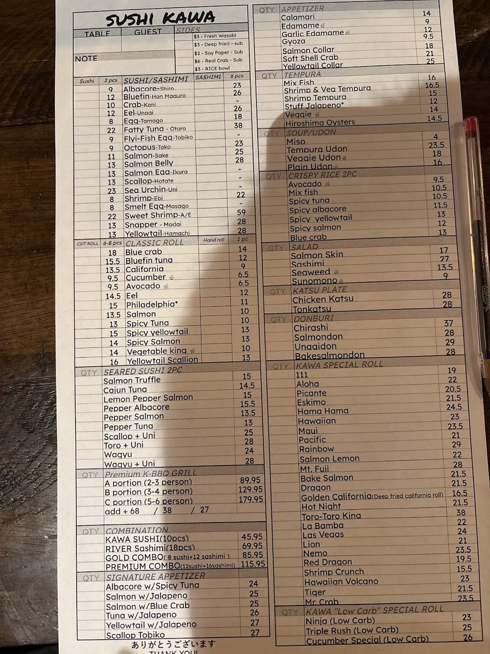 Clean menu layout with Japanese dishes.